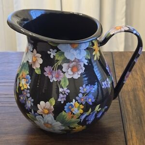 Mackenzie-Childs Flower Market Pitcher Vase Enamelware Steel With Floral Design